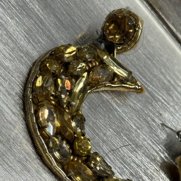 Plunder Crescent Moon Earrings Beaded Rhinestones EUC - Picture 2 of 3